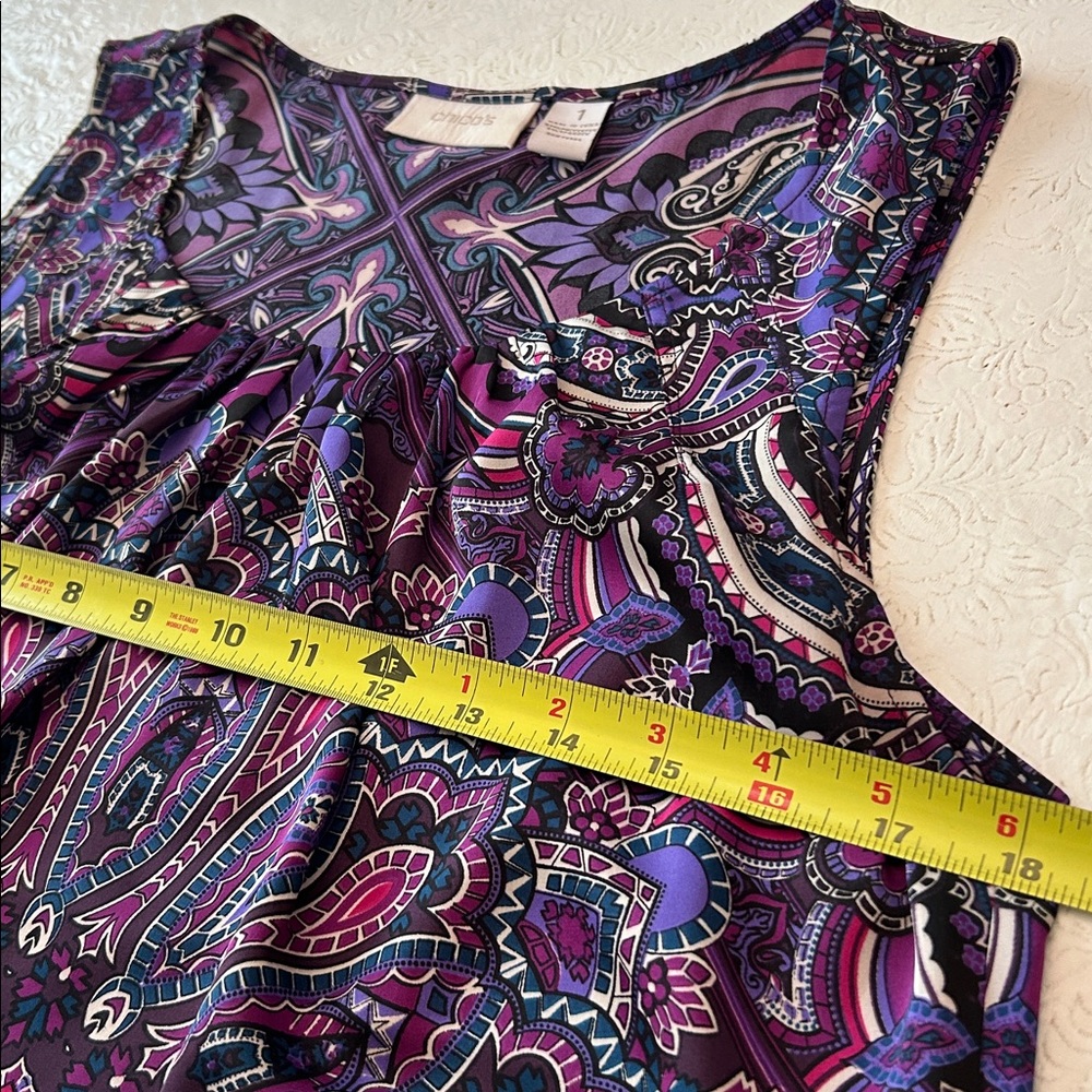 CHICO’S Sleeveless Blouse/Top Purple Scoop Neck Colorful -Size 1 - Picture 10 of 10